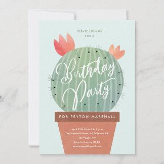 Modernes Cactus Kindergeburtstag Party Einladung