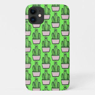 Modernes Cactus Pink Pot Pattern auf Grün Case-Mate iPhone Hülle