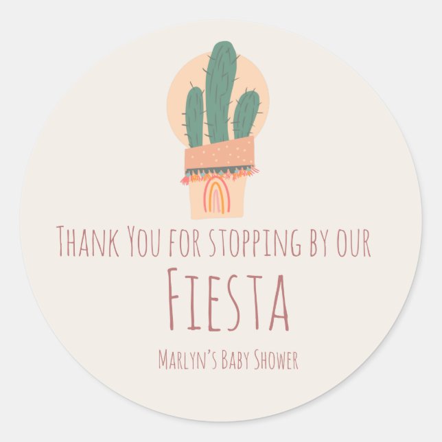 Modernes Cactus Potted Pflanze Rainbow Bridal Baby Runder Aufkleber (Vorderseite)