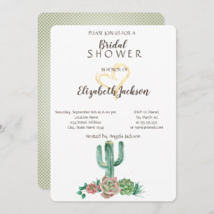 Modernes Cactus succulent Gold Heart Brautparty Einladung
