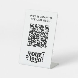 Modernes Café QR Code White Menu Logo kontaktlos Sockelschild