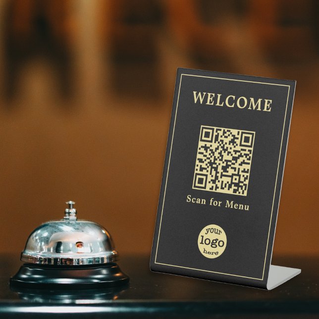 Modernes Café Restaurant Menü QR Code Business-Log Sockelschild (Modern Cafe Restaurant Menu QR Code Business Logo Pedestal Sign)