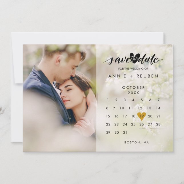 Modernes Calendar Gold Liebe Foto Save The Date (Vorderseite)