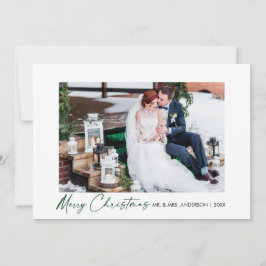 Modernes Calligrafy Green Ink Script Wedding Foto Feiertagskarte