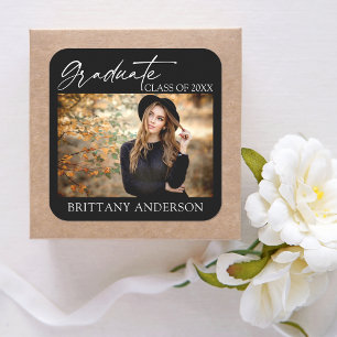 Modernes Calligrafy Ink Graduate Foto Black Quadratischer Aufkleber