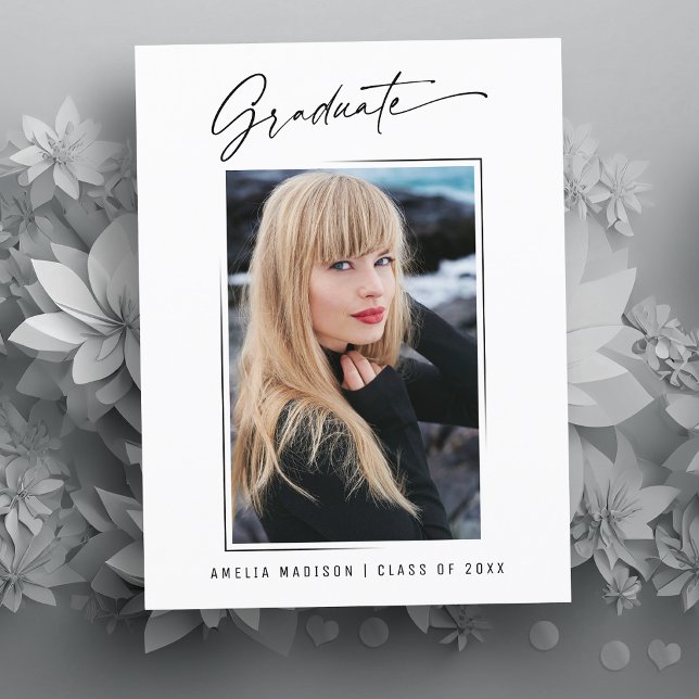 Modernes Calligrafy Ink Script Abschluss Foto Postkarte (Von Creator hochgeladen)