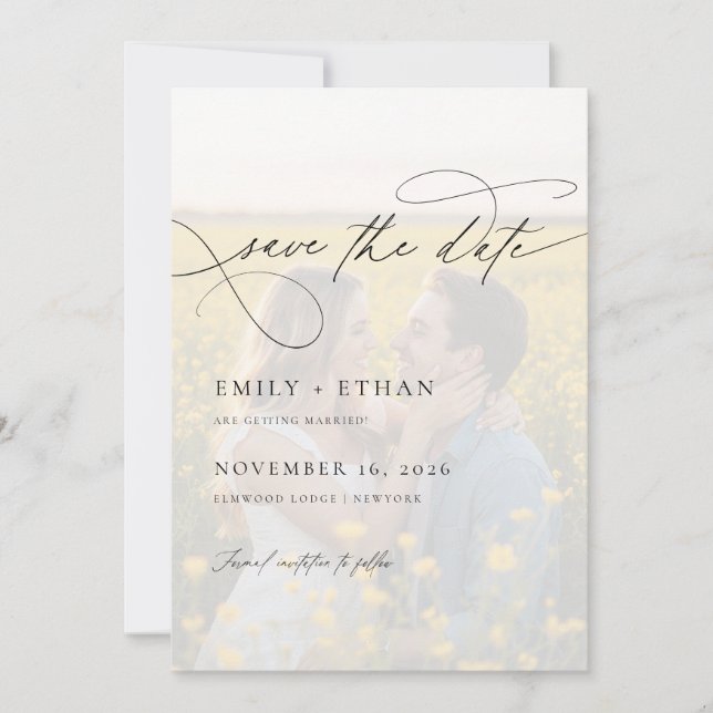 Modernes Calligrafy Script Overlay-Foto Hochzeit Save The Date (Vorderseite)