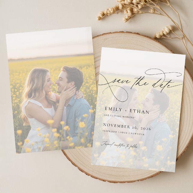 Modernes Calligrafy Script Overlay-Foto Hochzeit Save The Date (Von Creator hochgeladen)