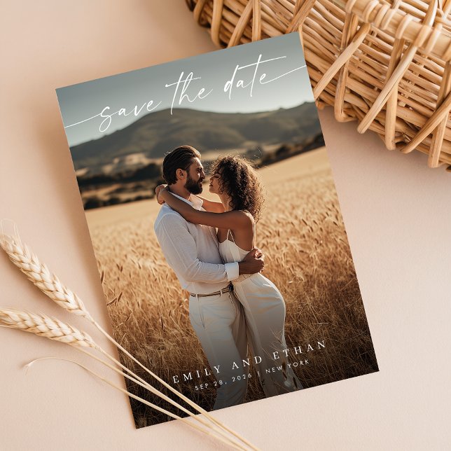 Modernes Calligraphy Boho QR Code Foto Save The Date (Von Creator hochgeladen)