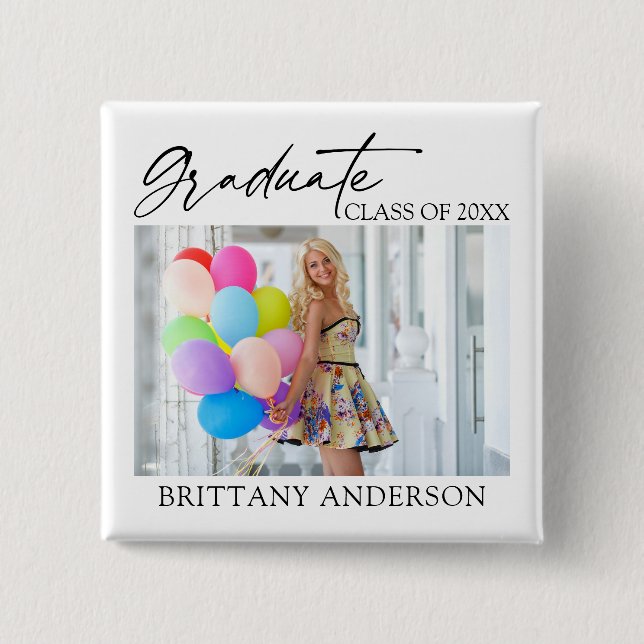 Modernes Calligraphy Ink Graduate Foto Square Button (Vorderseite)
