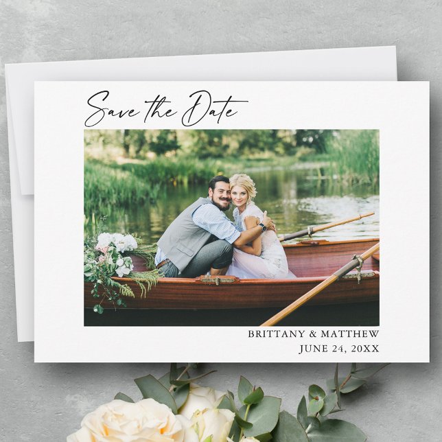 Modernes Calligraphy Ink Pen Script-Foto Save The Date (Customize to change your personalized text size or text style.)