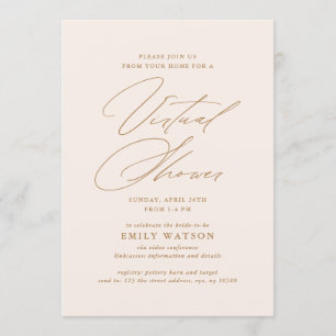 Modernes Calligraphy Virtual Brautparty Gold Einladung