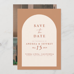 Modernes Caramel Arch Foto Hochzeit rettet das Dat Save The Date