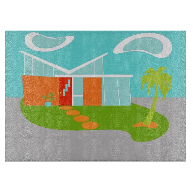 Modernes Cartoon House Cutting Board aus dem Mitte Schneidebrett (Vorderseite)