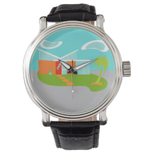 Modernes Cartoon House Männerüberwachung des Mitte Armbanduhr