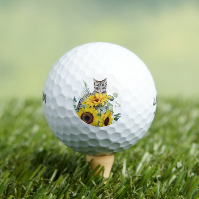 Modernes Cat Sunflower Monogram Golfball (Insitu T-Shirt)