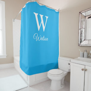 Modernes Cerulan Blue Monogram Duschvorhang