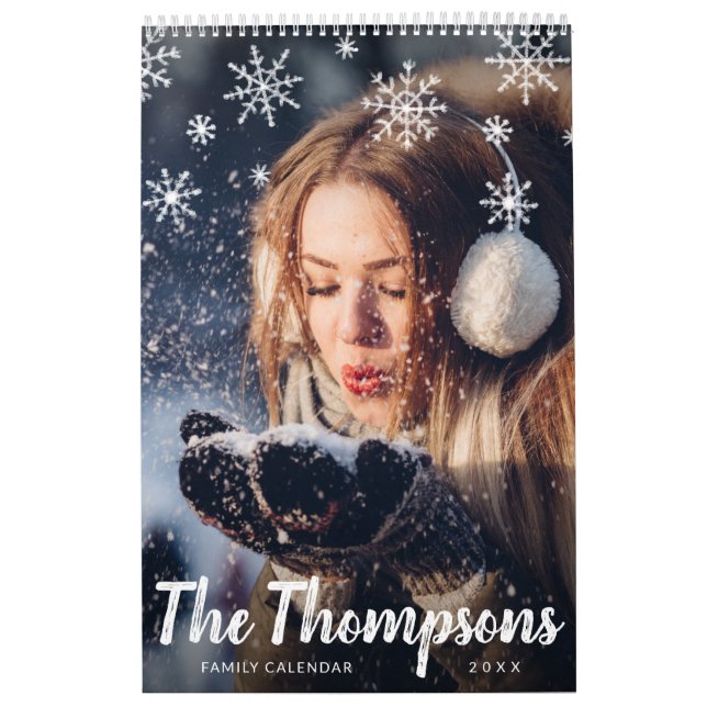 Modernes Chalk Script Snowflakes Foto Kalender (Titelbild)