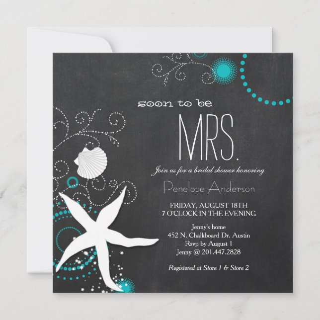 Modernes Chalkboard Beach Wedding Brautparty Einladung (Vorderseite)