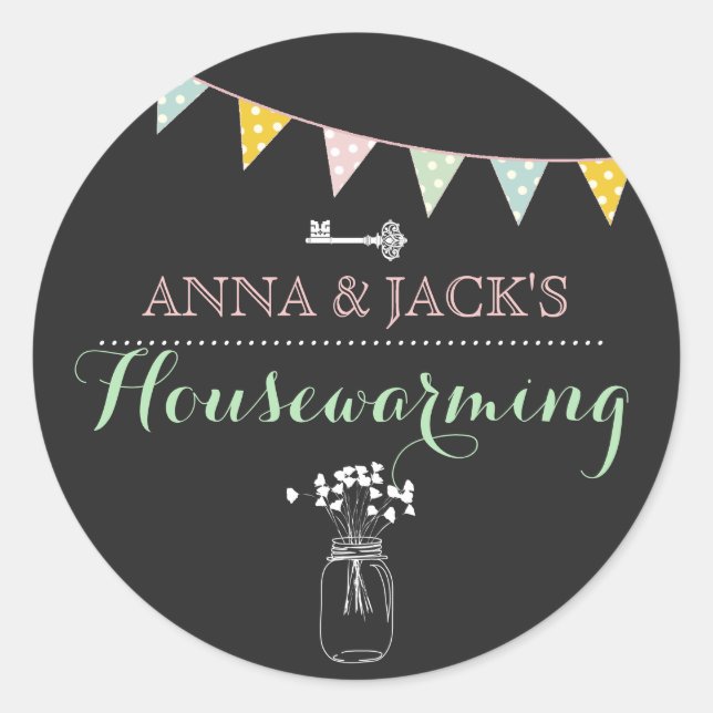 Modernes Chalkboard Housewarming-Sticker Runder Aufkleber (Vorderseite)
