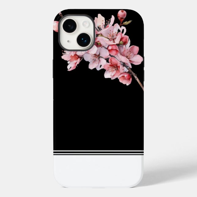 Modernes Cherry Blossom Black iPhone 14 Plus Fall Case-Mate iPhone Hülle (Rückseite)