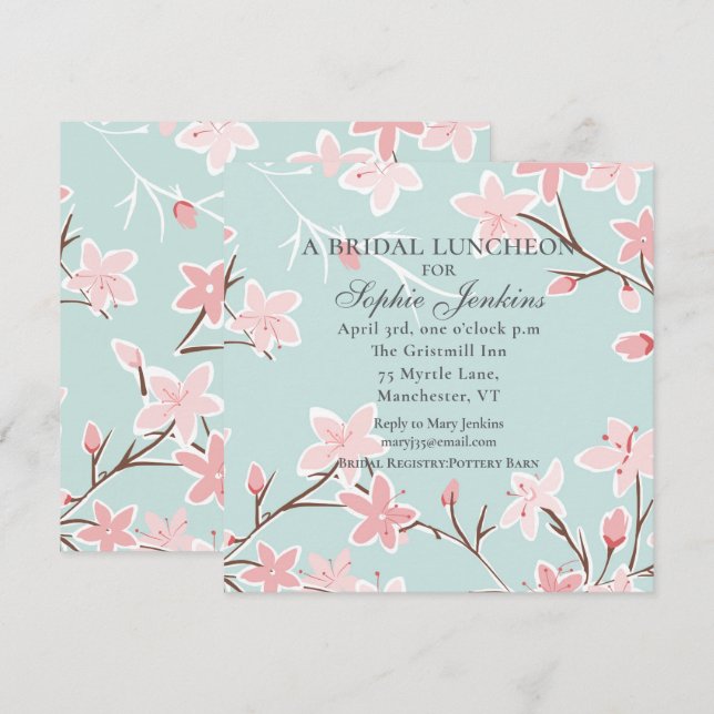 Modernes Cherry Blossom Brautparty Einladung (Vorne/Hinten)