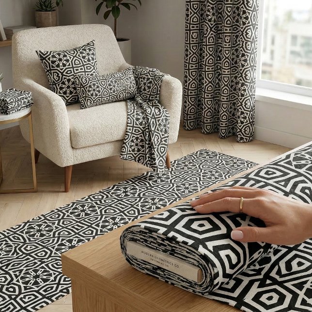 Modernes Chic Black & White Geometric-Muster Stoff (Von Creator hochgeladen)