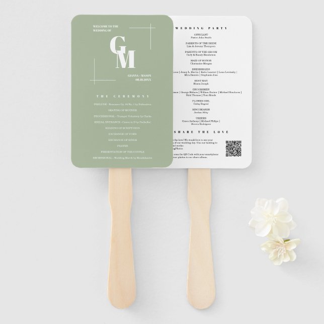 Modernes Chic Dusty Green Minimal Wedding Programm Fächer (Vorne und Hinten)