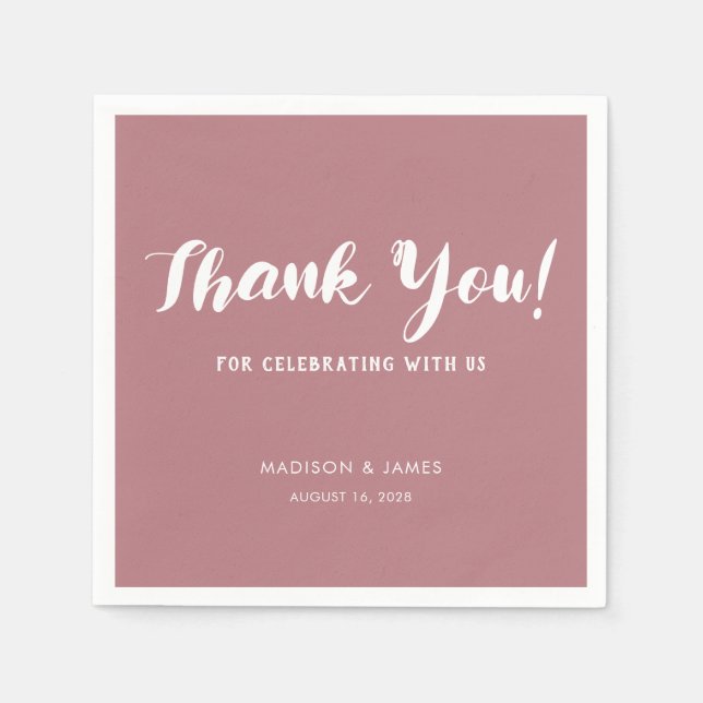 Modernes Chic Dusty Rose Script Danke Hochzeit Serviette (Vorderseite)