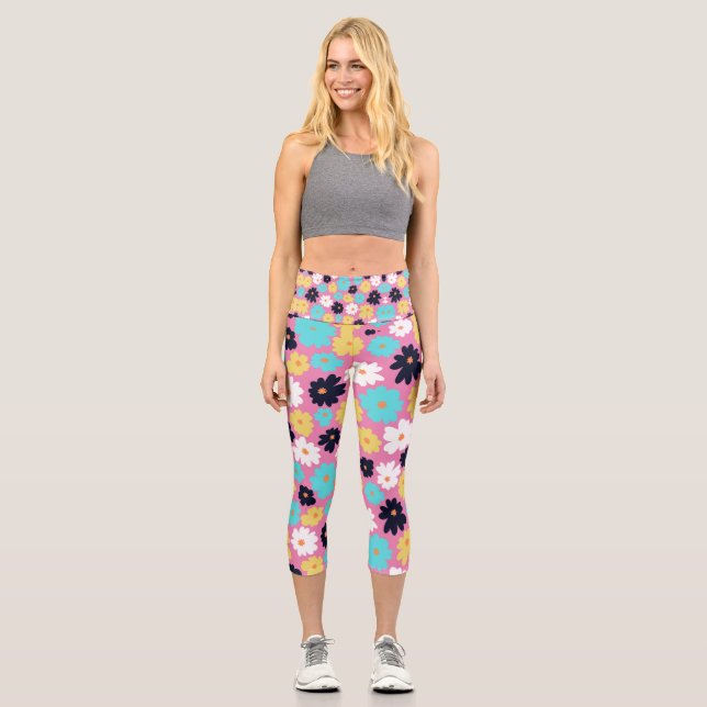 Modernes Chic, florales Rosa Capri Leggings (Vorderseite)