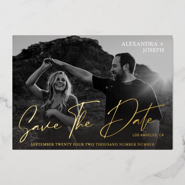 Modernes Chic Foto BW Long Date Save the Date Folieneinladung (Vorderseite)