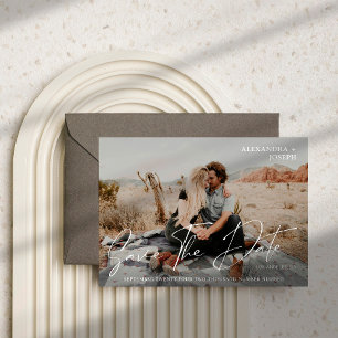 Modernes Chic Foto Long Date Save the Date weiß Einladung