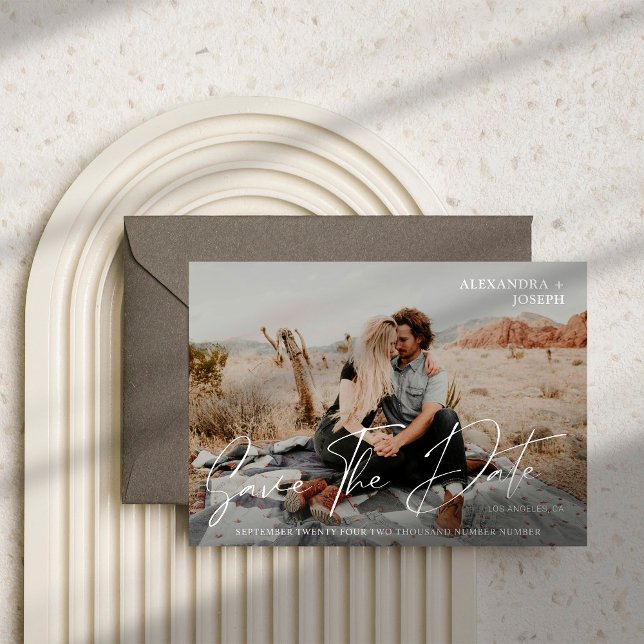 Modernes Chic Foto Long Date Save the Date weiß Einladung (Von Creator hochgeladen)