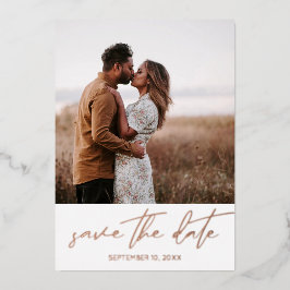 Modernes Chic Foto Vertikal Save the Date weiß Folieneinladung