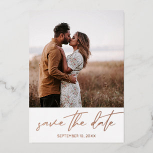 Modernes Chic Foto Vertikal Save the Date weiß Folieneinladung