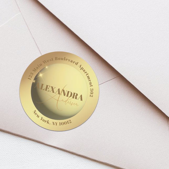 Modernes Chic Funkelnd Imitate Gold Rücksendesiege Runder Aufkleber (Von Creator hochgeladen)