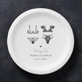 Modernes Chic Heart & Black Lingerie Brautparty Pappteller