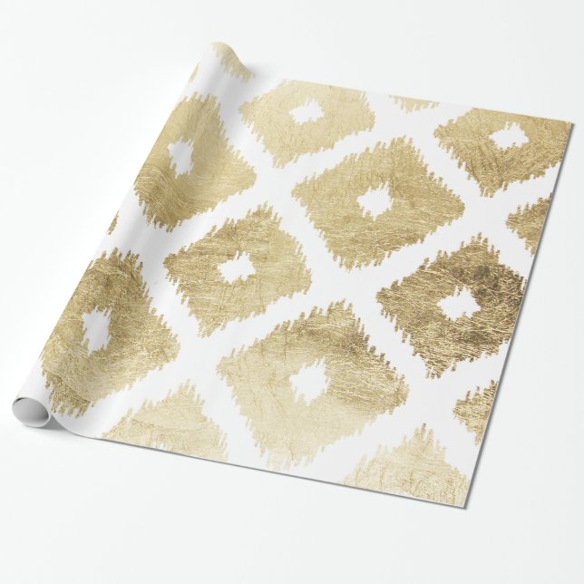 Modernes Chic-Imitat-Goldblatt ikat Muster Geschenkpapier (Ungerollt)