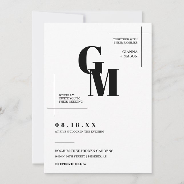 Modernes Chic Minimal Wedding Monogram QR Code Fot Einladung (Vorderseite)