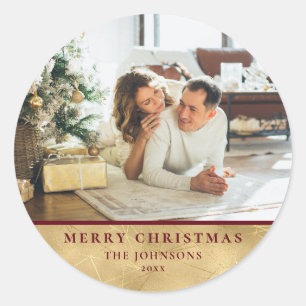 Modernes Chic Minimalistisch Red & Gold Weihnachts Runder Aufkleber