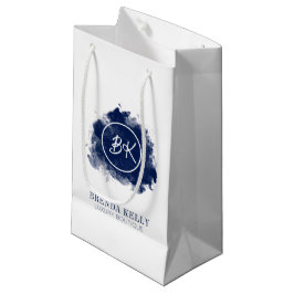 Modernes Chic Monogram Navy & White QR Code Busine Kleine Geschenktüte