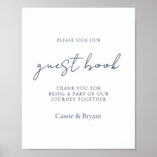 Modernes Chic Navy Blue Wedding Guest Book Sign Poster