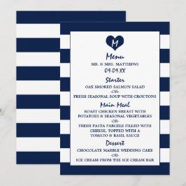 Modernes Chic Navy Blue & White Wedding Menu Menükarte