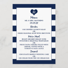 Modernes Chic Navy Blue & White Wedding Menu Menükarte