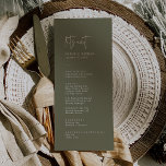 Modernes Chic Olive Green Let's Eat Wedding Menu Menükarte<br><div class="desc">Dieses moderne,  schicke,  olivgrüne Menü,  essen wir Hochzeitsmenü ist perfekt für eine einfache Hochzeit. Das holzbraune Design zeichnet sich durch eine einzigartige und stilvolle böhmische Typografie in einer minimalen Waldgrün Farbe aus. Diese Speisekarte kann für Hochzeitsfeiern,  Proben oder jede Veranstaltung verwendet werden.</div>