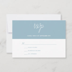 Modernes Chic Powder Blau und Weiß Hochzeit RSVP Karte