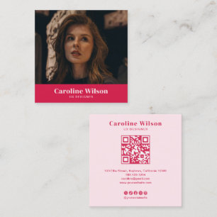 Modernes Chic Red QR Code Foto Girly Quadratische Visitenkarte