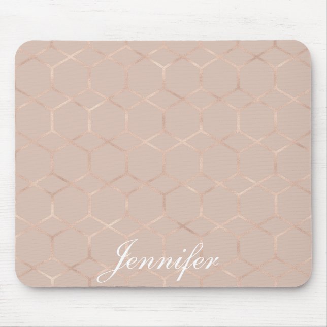 Modernes Chic Rosen-Goldgeometrisches Hexagon Ihr Mousepad (Vorne)