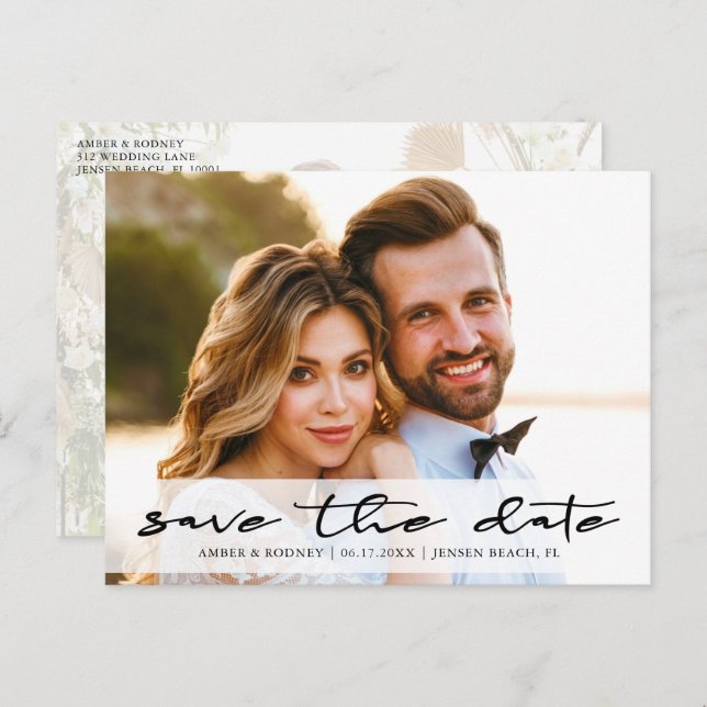 Modernes Chic Save the Date Foto Ankündigungspostkarte (Vorne/Hinten)