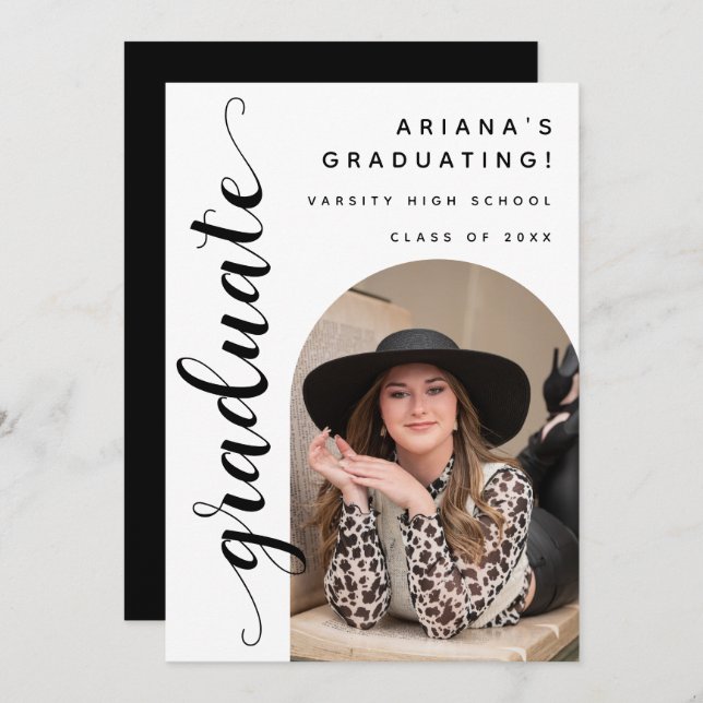 Modernes Chic Script Abschluss Open House Ankündigung (Vorne/Hinten)